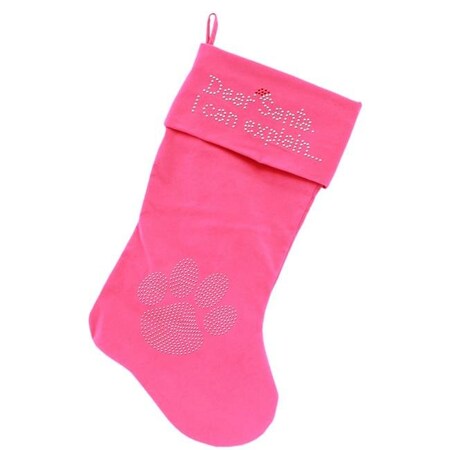 FunFlags 18 in. Dear Santa I Can Explain Rhinestone Velvet Christmas Stocking - Pink